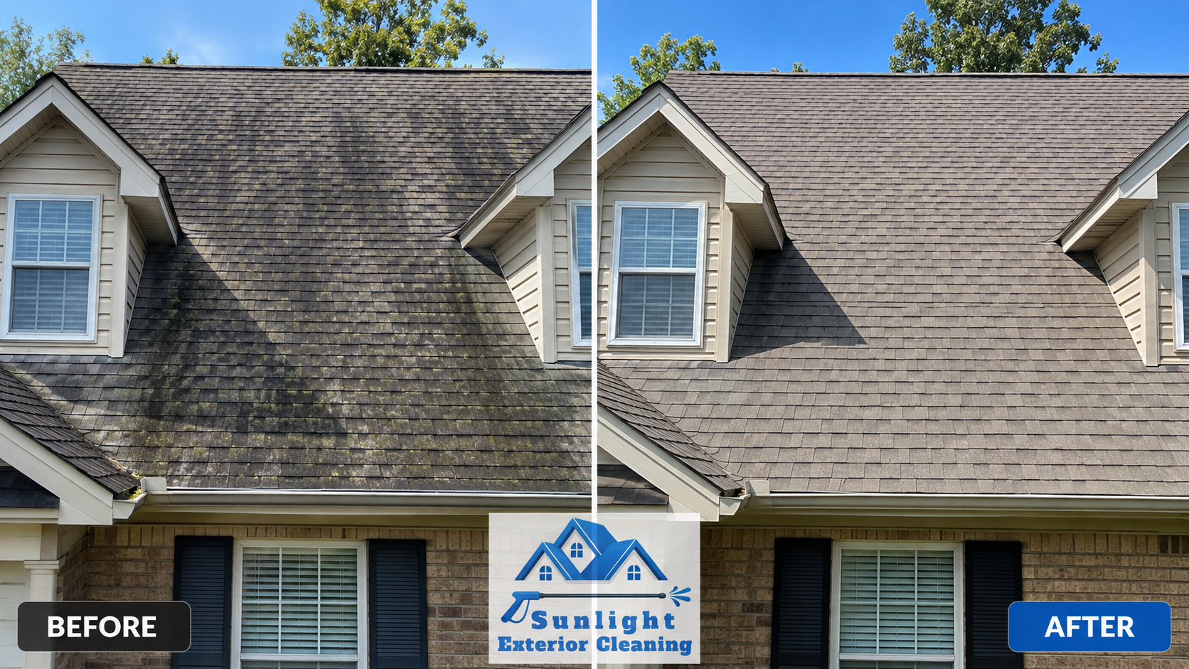 Roof cleaning before and after