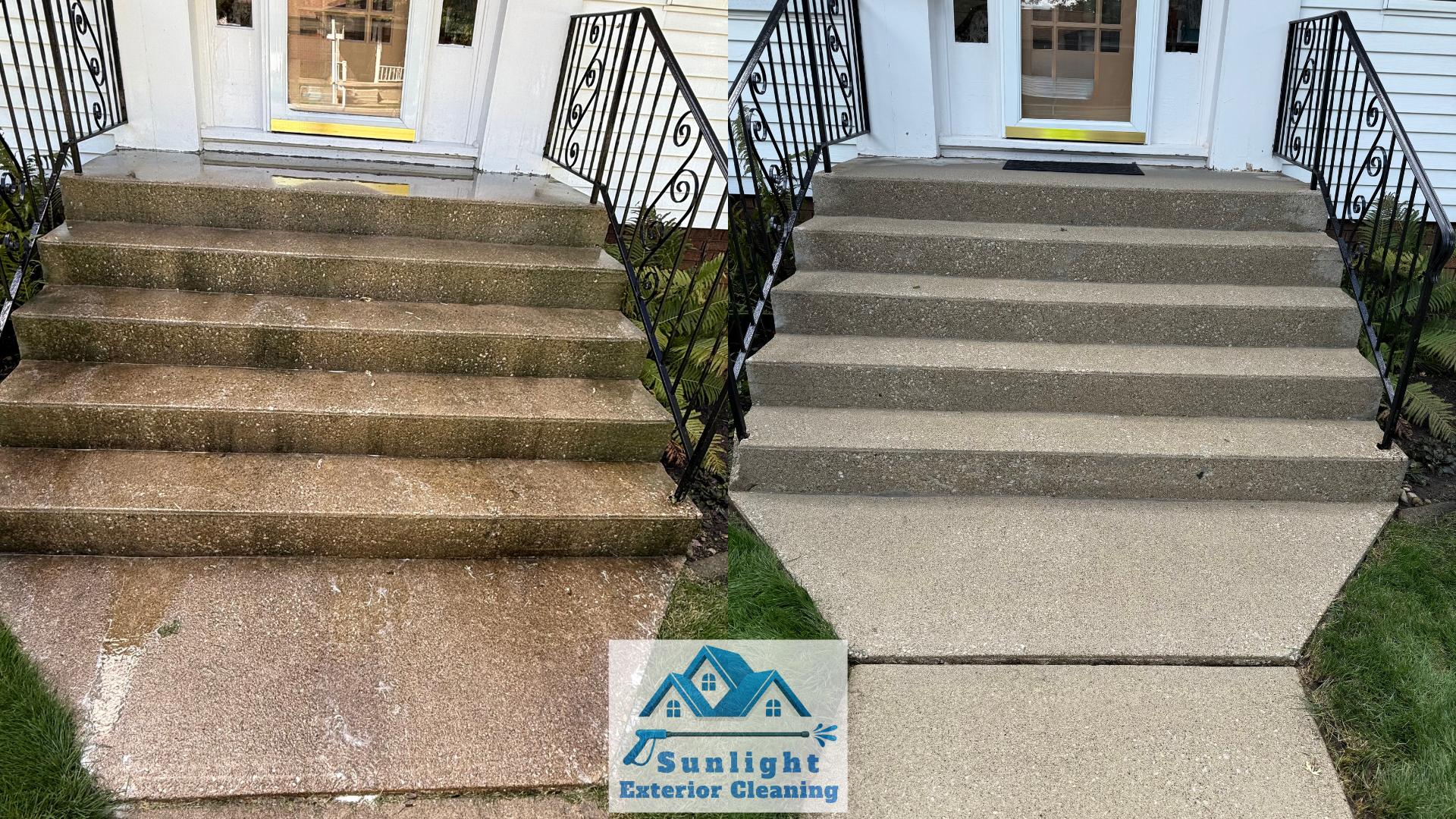 Concrete steps cleaning before and after
